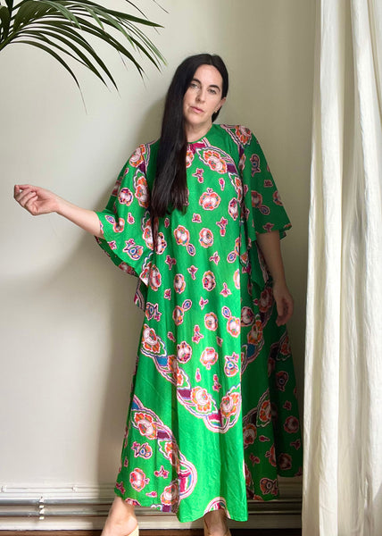 Vintage Floral Indian Cotton Maxi Kaftan