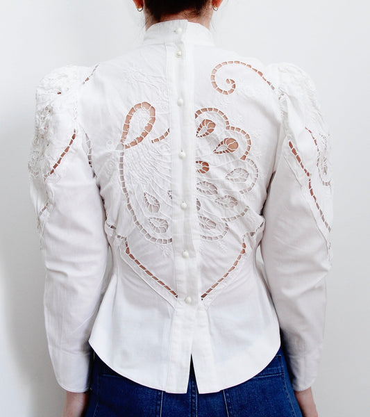 Vintage Anthea Peacock Embossed Cotton Blouse