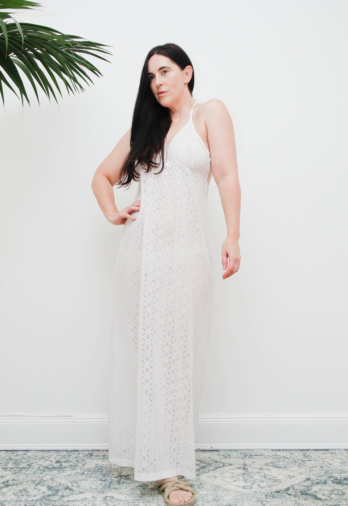 1970's Bohemian Lace Naked Halter Maxi Dress