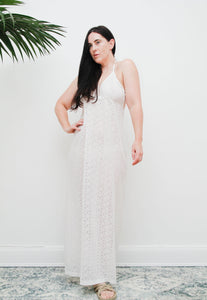 1970's Bohemian Lace Naked Halter Maxi Dress