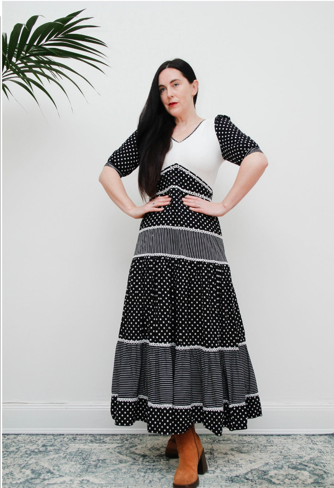 Vintage 70s Polkas and Velvet Maxi Dress