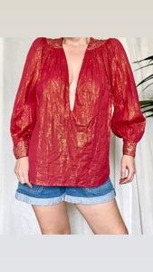 Story Sale Red Blouse with Plunging Neckline
