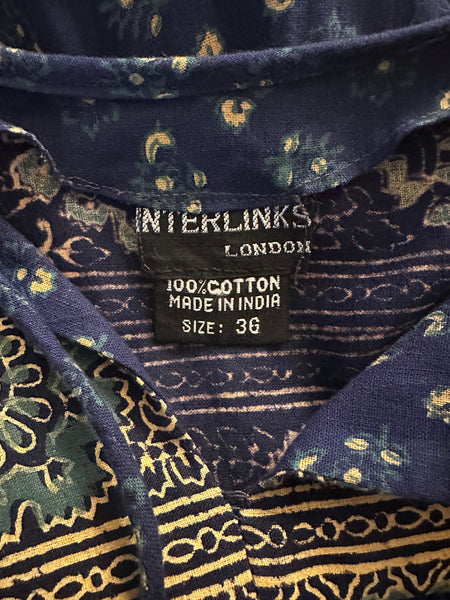 Rare Vintage Interlinks Indian Cotton Dress, 1970s Boho Floral Smock