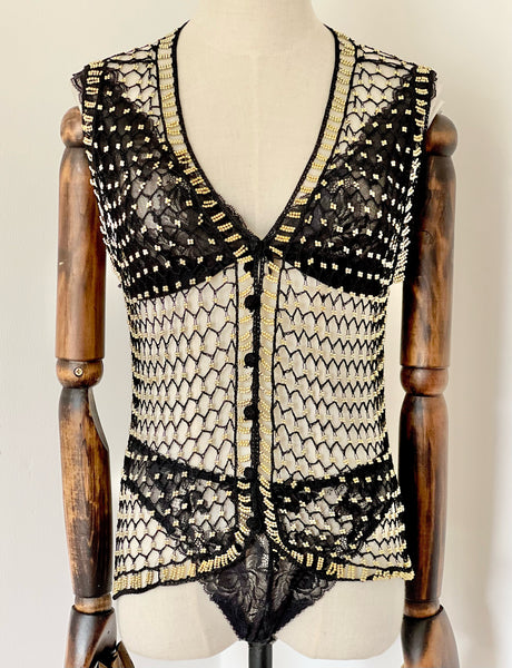 1970's Beaded Bohemian Cotton Waistcoat Rare