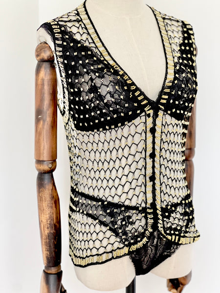 1970's Beaded Bohemian Cotton Waistcoat Rare