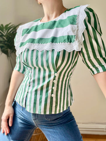 1980's Peppermint Stripe Peter Pan Collar Blouse