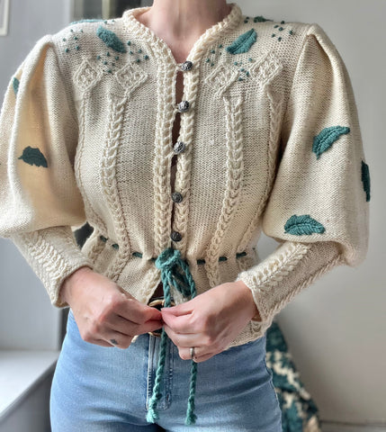 Vintage Autumn Leaves Knitted Cardigan