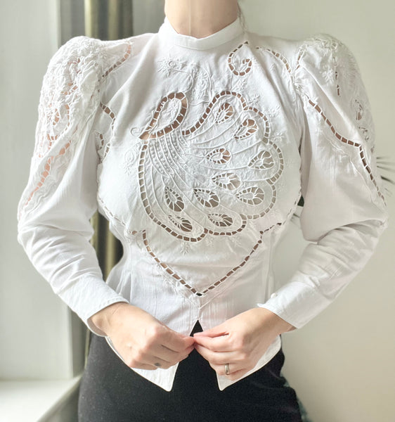 Vintage Anthea Peacock Embossed Cotton Blouse