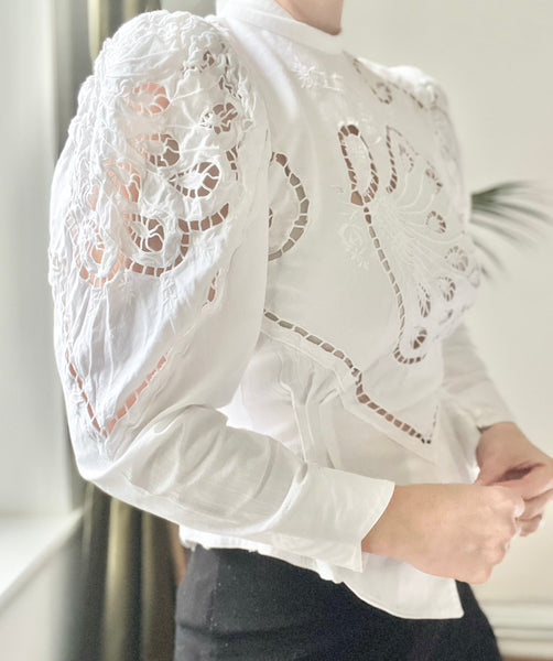 Vintage Anthea Peacock Embossed Cotton Blouse