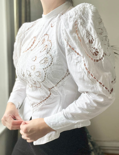 Vintage Anthea Peacock Embossed Cotton Blouse