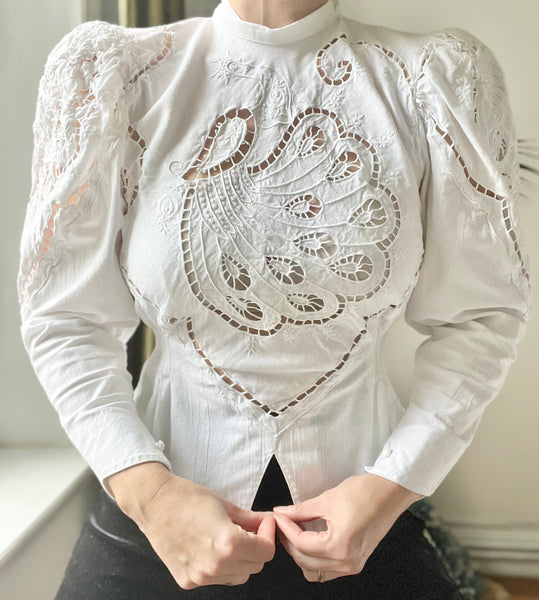 Vintage Anthea Peacock Embossed Cotton Blouse