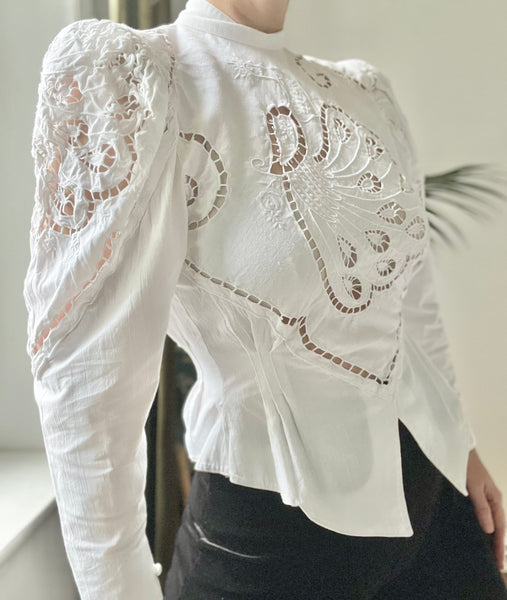 Vintage Anthea Peacock Embossed Cotton Blouse