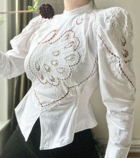 Vintage Anthea Peacock Embossed Cotton Blouse