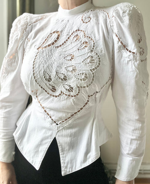 Vintage Anthea Peacock Embossed Cotton Blouse