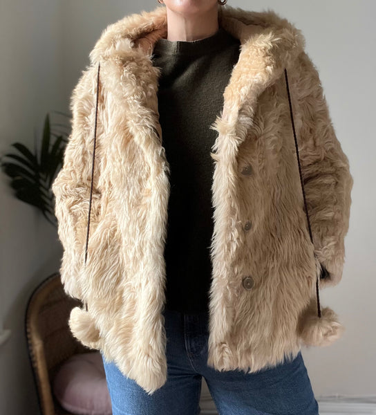 1970's Cream Lamb Shearling Fluffy Sheepskin Coat