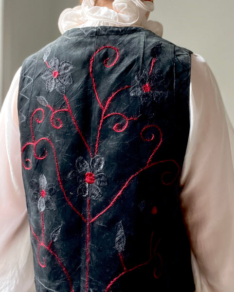 Vintage Black Velvet Embroidered Hippie Waistcoat