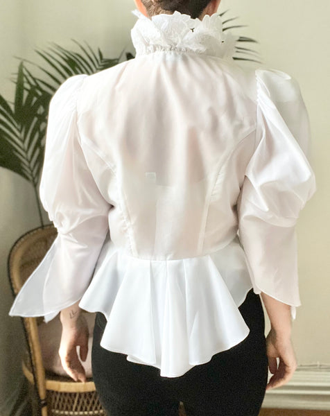 1980's Sheer White Floral Gothic Blouse