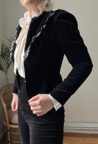 1980's Vintage Velvet Black Blazer Suit Jacket