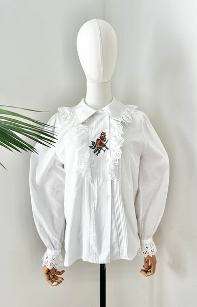 80's Cotton Scenin Bird Blouse
