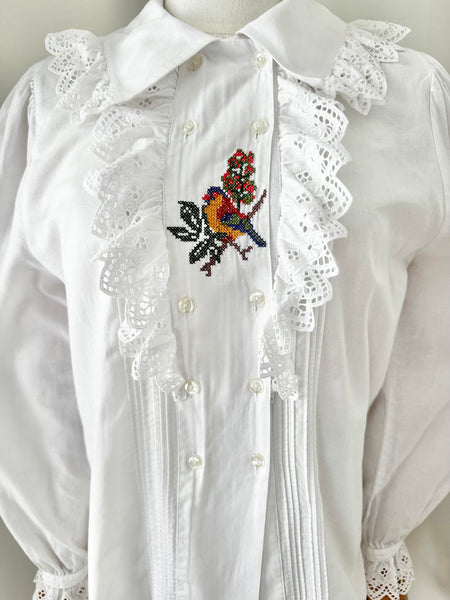 80's Cotton Scenin Bird Blouse