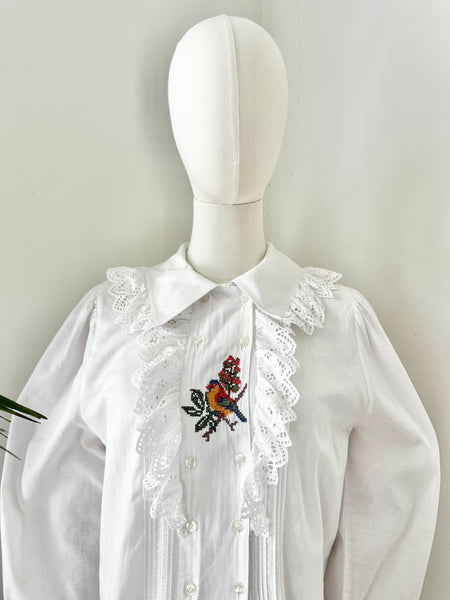 80's Cotton Scenin Bird Blouse