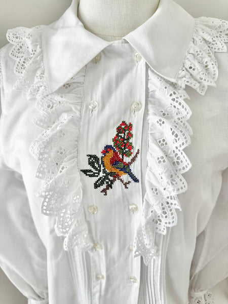 80's Cotton Scenin Bird Blouse