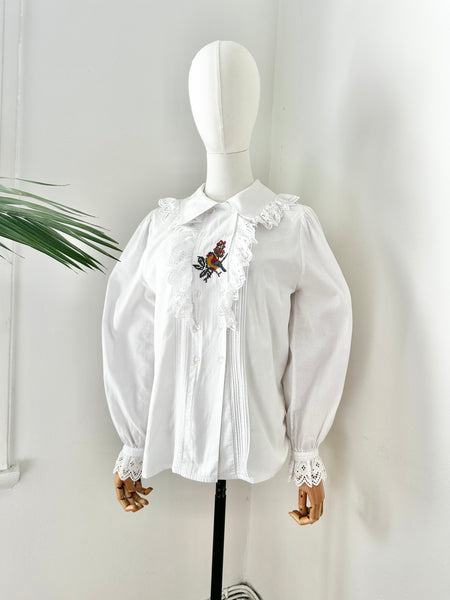 80's Cotton Scenin Bird Blouse