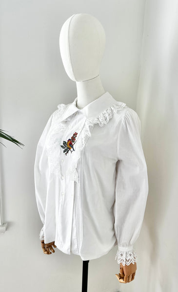 80's Cotton Scenin Bird Blouse
