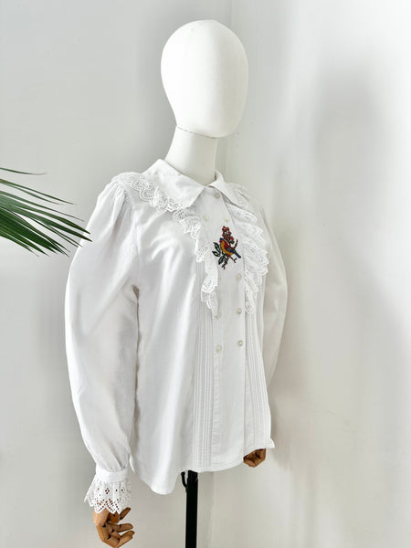 80's Cotton Scenin Bird Blouse