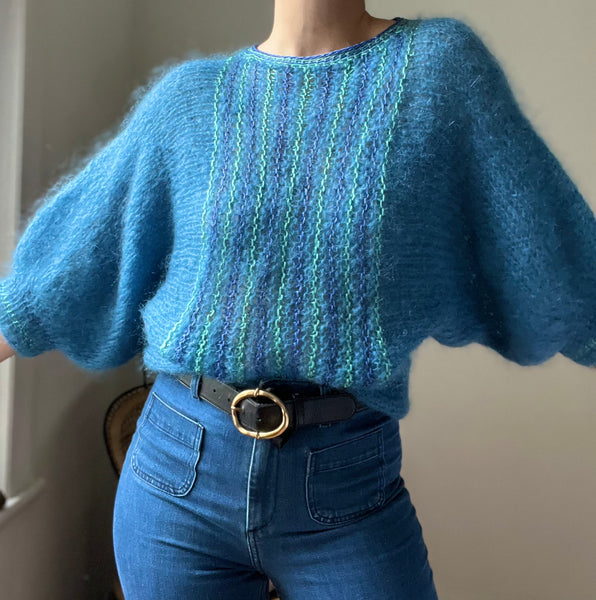 1970's Blue Hand Knitted Mohair Wool Jumper