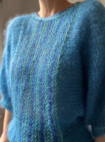 1970's Blue Hand Knitted Mohair Wool Jumper