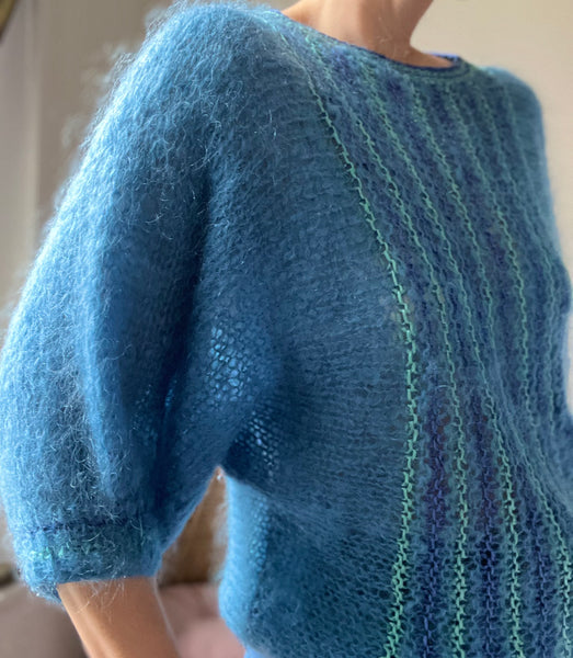 1970's Blue Hand Knitted Mohair Wool Jumper