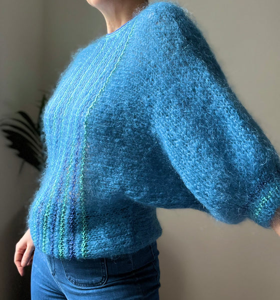 1970's Blue Hand Knitted Mohair Wool Jumper