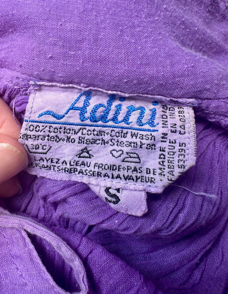 Rare Andini Indian Cotton Gauze Dress, Purple 1970s Bohemian Maxi