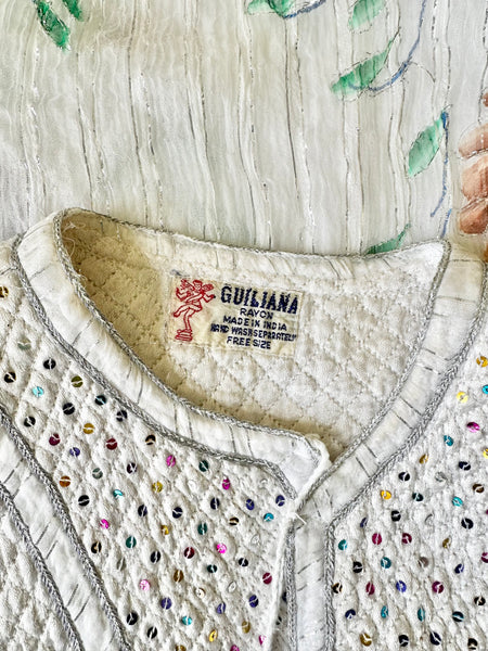 1970's Indian White Floral Gauze Dress