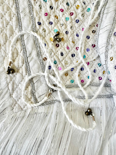 1970's Indian White Floral Gauze Dress