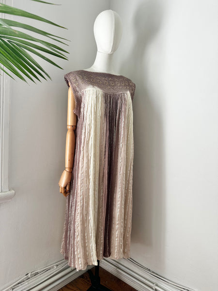 1970's Ombre Grecian Cotton Smock Mini Dress