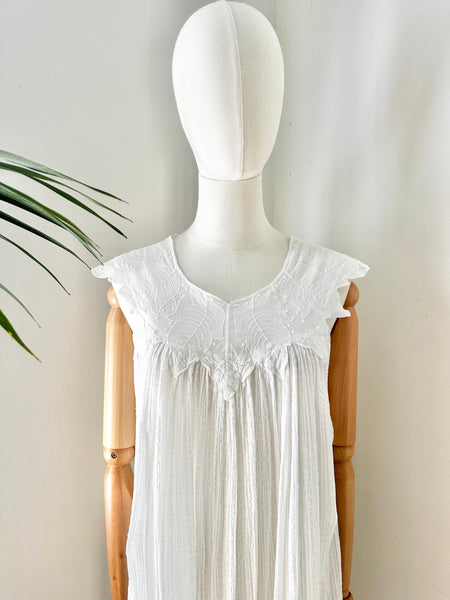1970's White Grecian Cotton Smock Mini Dress