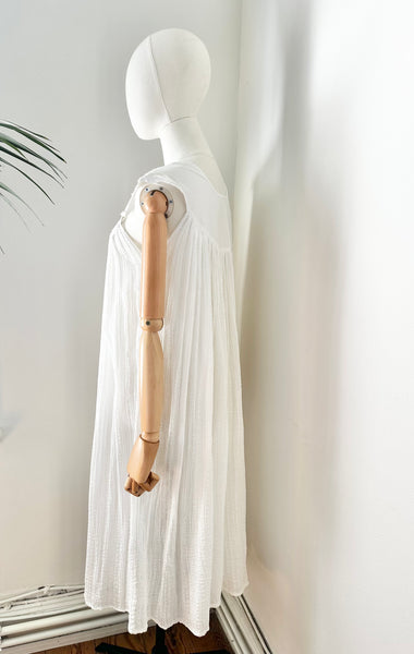 1970's White Grecian Cotton Smock Mini Dress