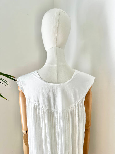 1970's White Grecian Cotton Smock Mini Dress