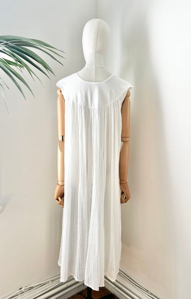 1970's White Grecian Cotton Smock Mini Dress