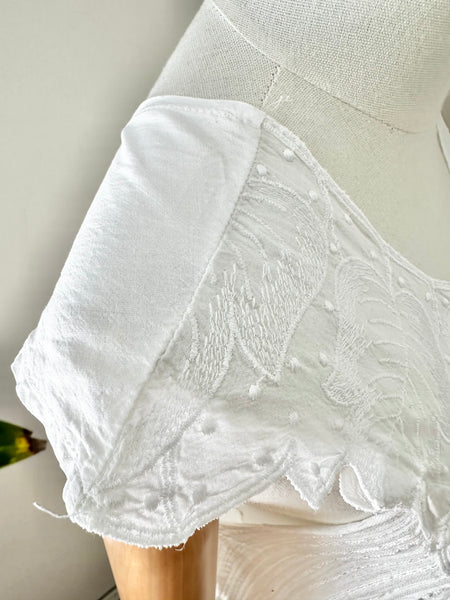 1970's White Grecian Cotton Smock Mini Dress
