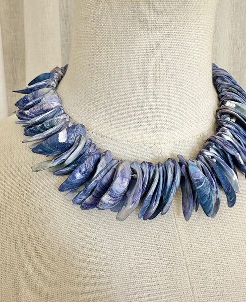 Vintage Mussel Shell Necklace, Coastal Boho Statement Jewellery