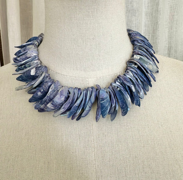 Vintage Mussel Shell Necklace, Coastal Boho Statement Jewellery