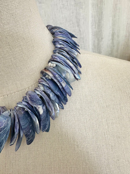 Vintage Mussel Shell Necklace, Coastal Boho Statement Jewellery