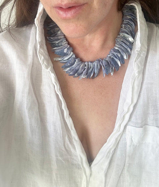 Vintage Mussel Shell Necklace, Coastal Boho Statement Jewellery