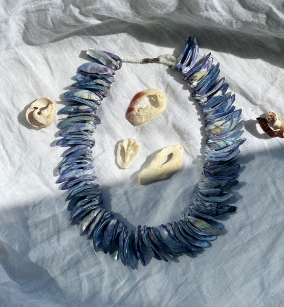 Vintage Mussel Shell Necklace, Coastal Boho Statement Jewellery