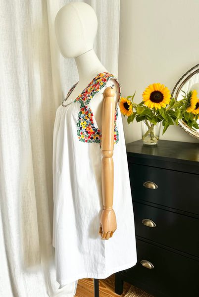 Rare Vintage Mexican Embroidered Cotton Folklore Smock Dress
