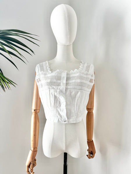 Antique Cotton Anglaise White Floral Prairie Top