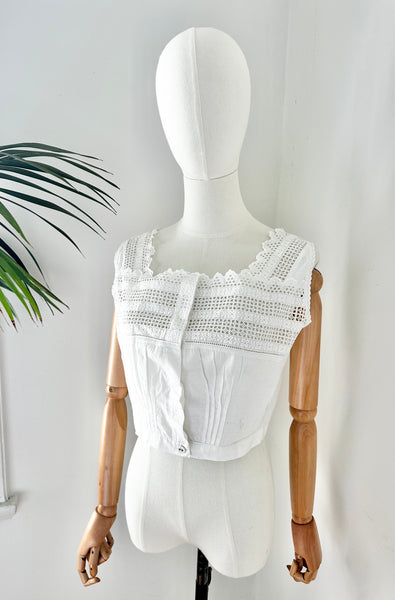 Antique Cotton Anglaise White Floral Prairie Top